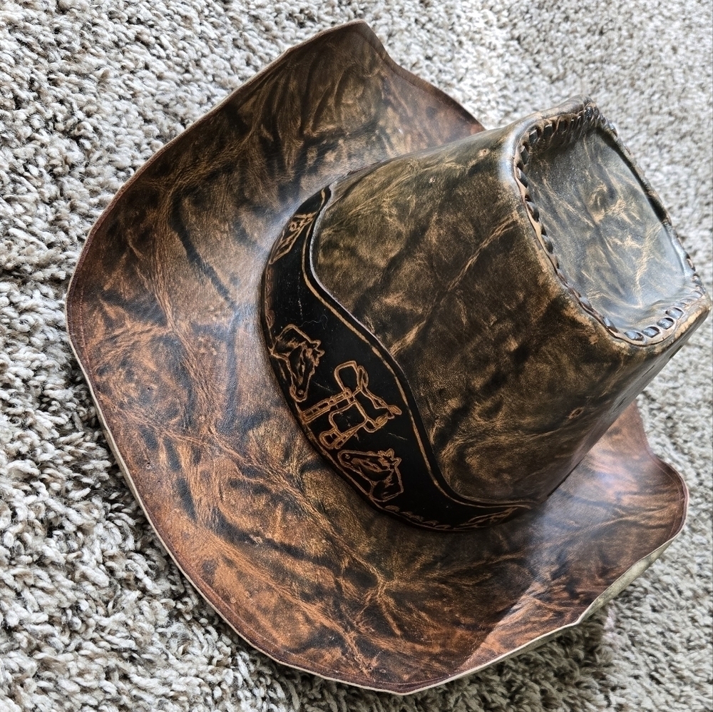 Cowboy Cowgirl Western Hat Hanfcrafted in Brazil Brown Tan - Picture 1 of 5